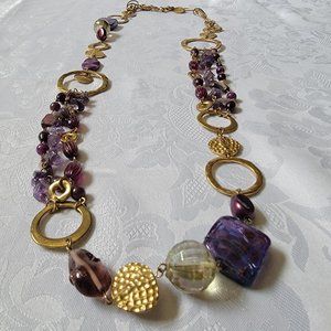 Chico's Long Gold and Purple Necklace